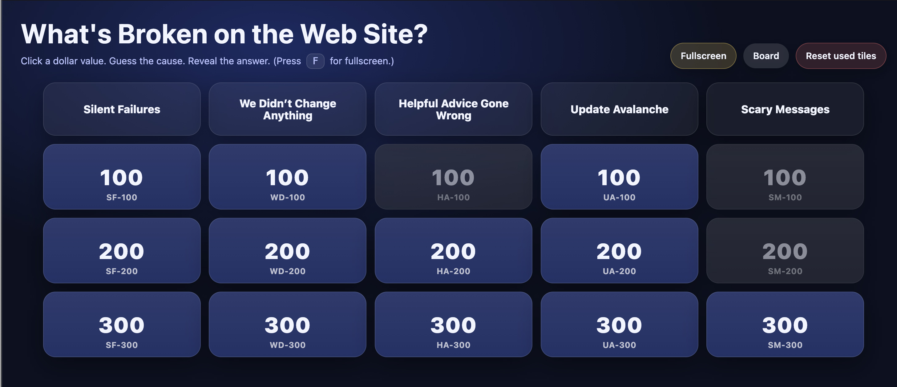 Game Show: What's Broken on the Web Site?